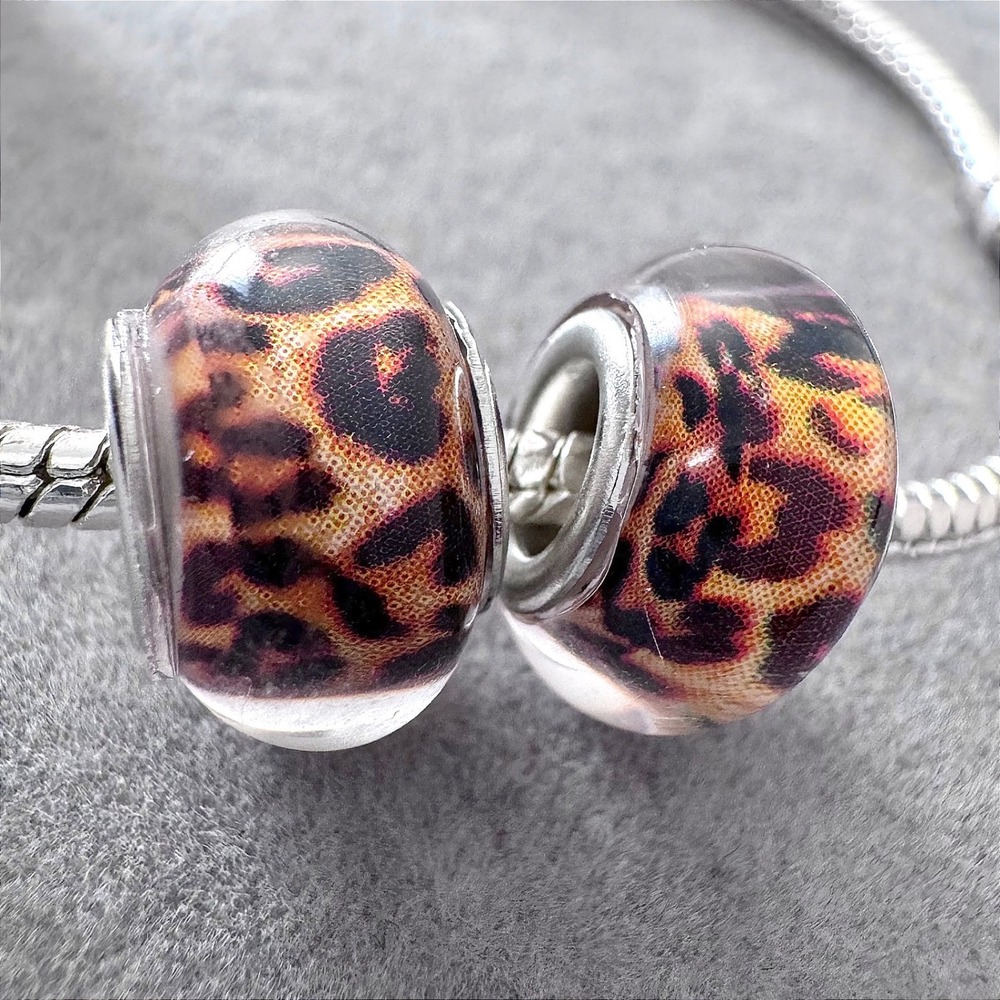 2 Pcs Leopard Print Charm Beads Animal‎ Cheetah Spotted fits PANDORA